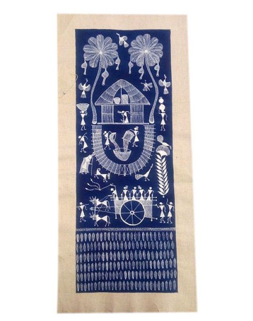 Warli Painting With Blue Background